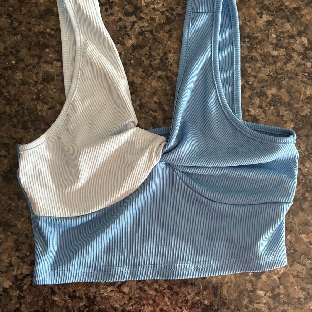 Stylish Blue and White Crop Top